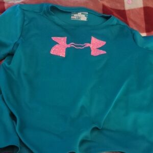 Under Armour Kids' Teal and Pink Logo Shirt